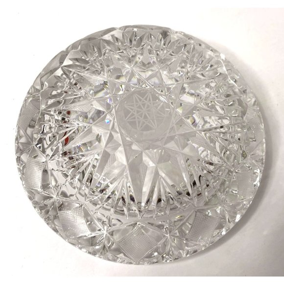 Vtg Lead Crystal Ashtray Cut Glass Heavy Bohemian Star Lausitzer - Picture 4 of 6